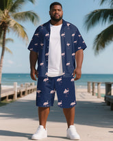 Hawaiian Flamingos Pattern Men's Plus Size Pockets Shirt Shorts Suit